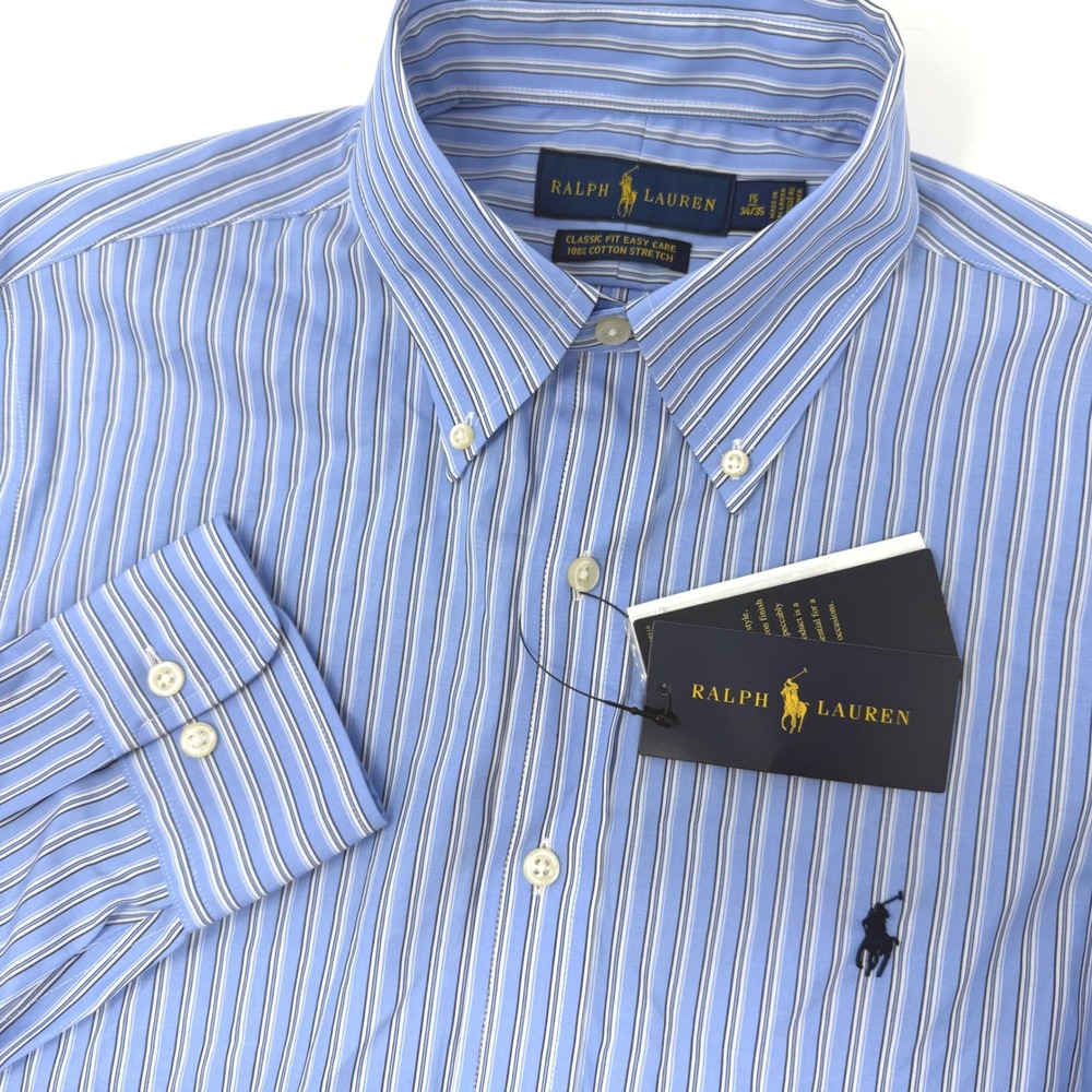 Ralph Lauren Mens 15 34/35 Classic Fit Easy Care Striped Stretch Shirt NEW